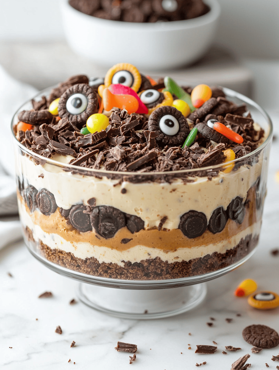 Spooky Sensation: Halloween Dirt Cake with Gummy Worms